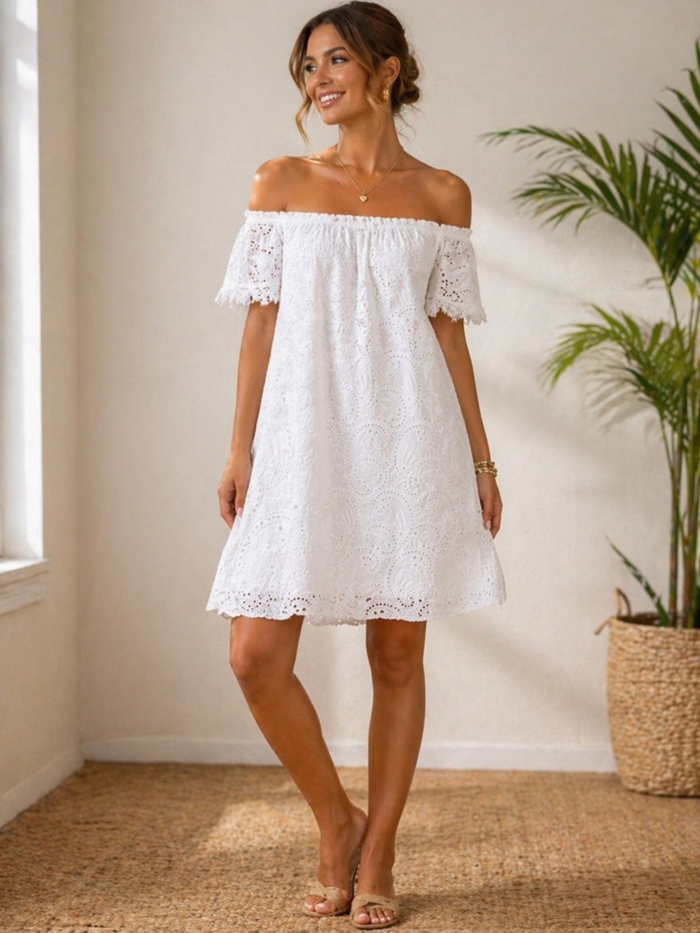 Lilly Pulitzer White Eyelet Off Shoulder Dress Size L